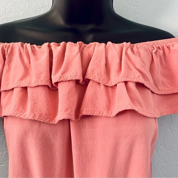 H&M Dusty Rose Pink Ruffled Boho Off Shoulder Peasant Blouse Size Small - Picture 2 of 6